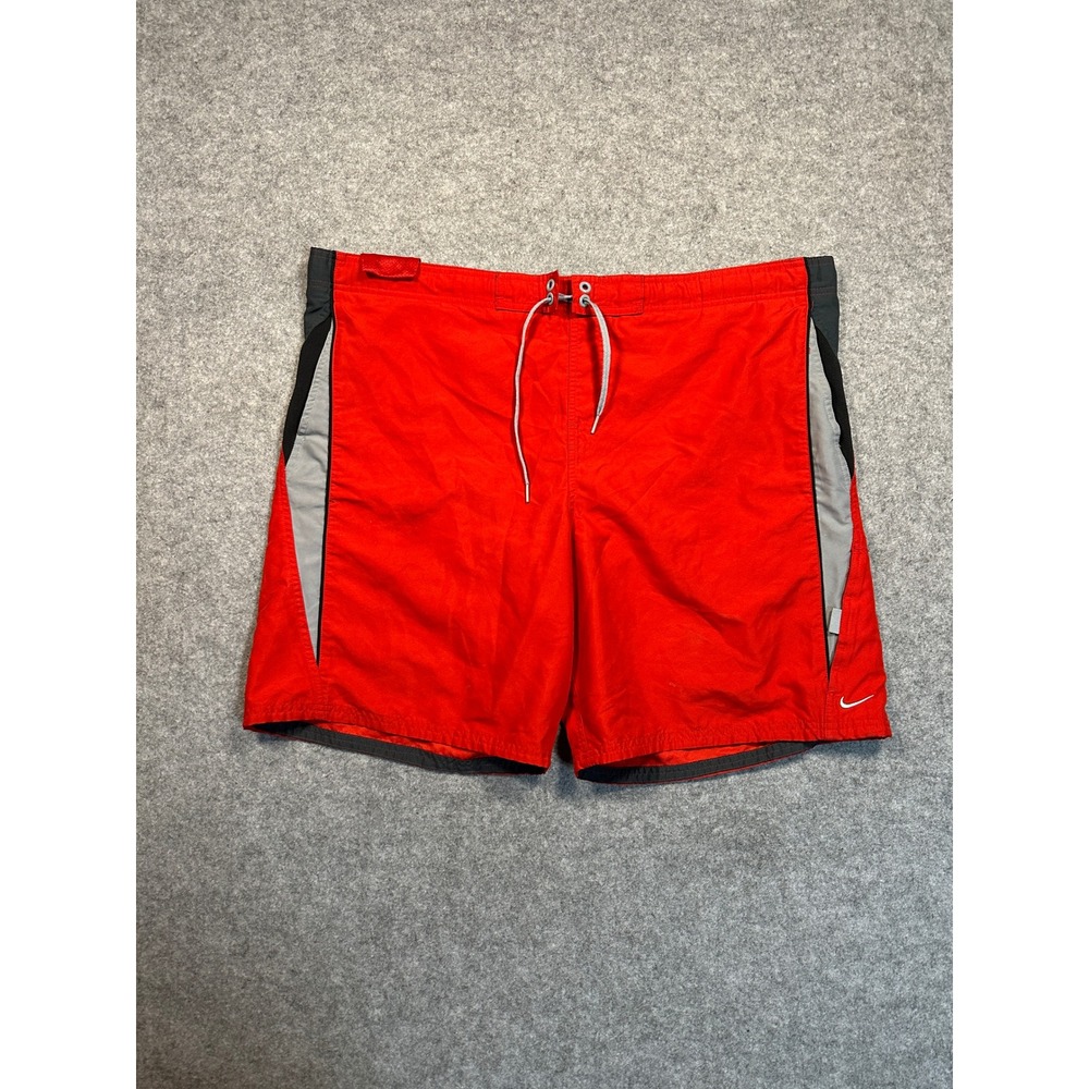 Nike Swim Board Shorts XL Red Grey Colorblock Quick Dry Polyester